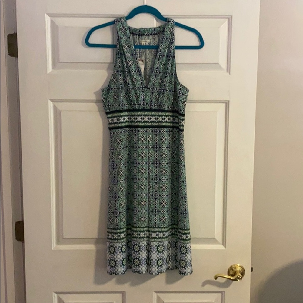 Printed, Sleeveless Dress - Green & Blue